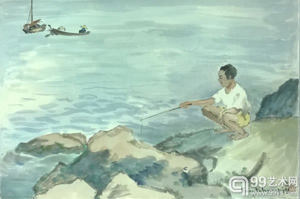 钓鱼 纸本设色 31x45