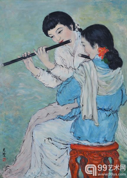 吹笛少女_1960年_布面油画_110x81cm