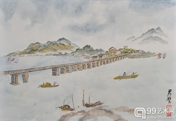 长桥_纸本设色_42x61cm