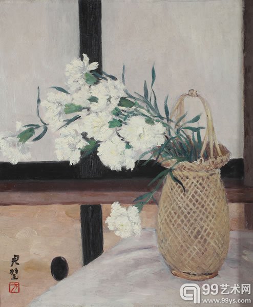 白色康乃馨 布面油画