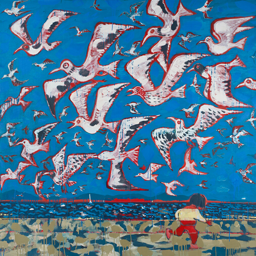 毛旭辉 昆明组画•海埂大坝的红嘴鸥 195×195cm 布面油彩、丙烯 2012.05