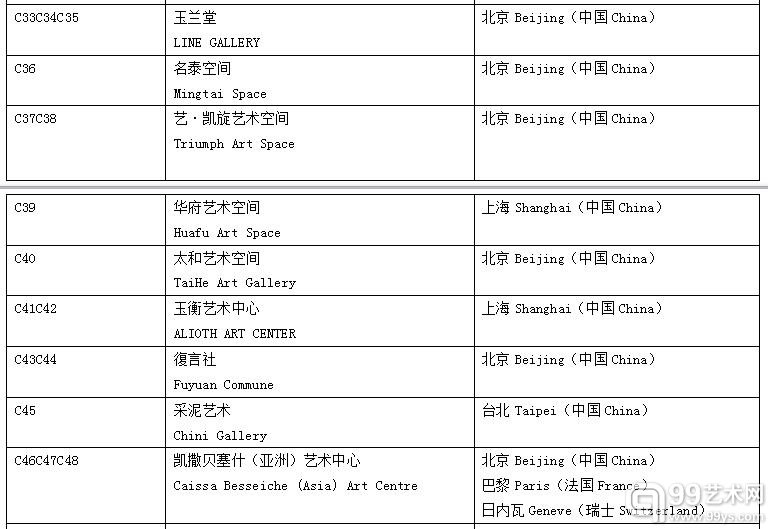 2015艺术北京参展商名单当代馆 Contemporary Art Pavilion