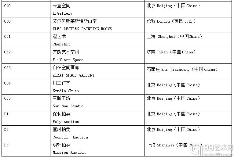 2015艺术北京参展商名单当代馆 Contemporary Art Pavilion