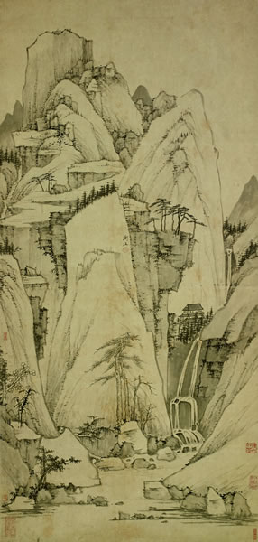 渐江《秋山双瀑图》