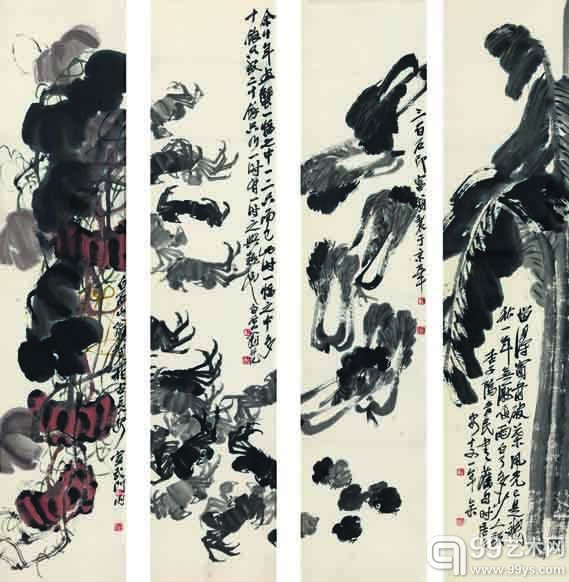 齐白石 秋意四屏 135×30 cm