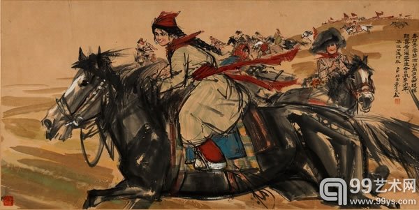  黄胄《高原挥鞭》设色纸本 镜片 70×139cm