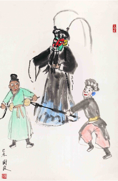 关良《武剧图》1970年代 67cm×44cm