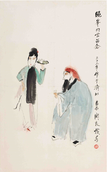 关良《游龙戏凤》1940年代 63cm×39cm
