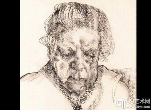 Lucian Freud, `The Painter`s Mother,` 1983 Charcoal and pastel on paper, 12 3/4 x 9 3/4 in. (32.4 x 24.8 cm)