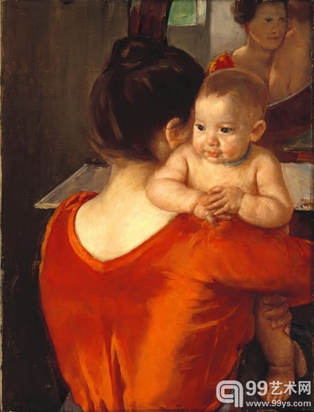 Mary Cassatt, `Woman in a Red Bodice and Her Child,` ca. 1901. Oil on canvas, 27 x 20 1/4 in. (68.6 x 51.4 cm)