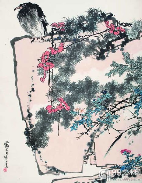 潘天寿 鹰石山花图 成交价:RMB 279,450,000