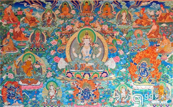 彩唐《四臂观音之三怙主》扎西当周 220x145cm
