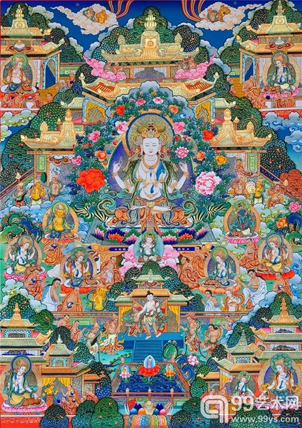 彩唐《四臂观音》扎西当周 75x100cm