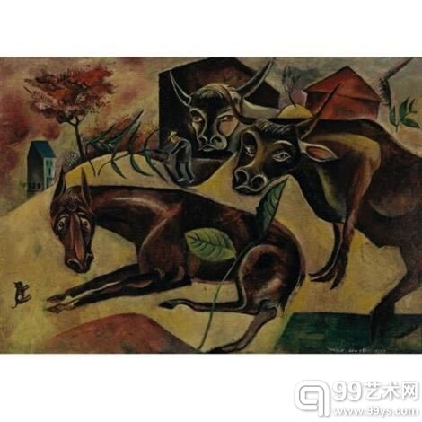 Max Ernst. Pferd und Kühe (Horse and cows) , ca. 1919.