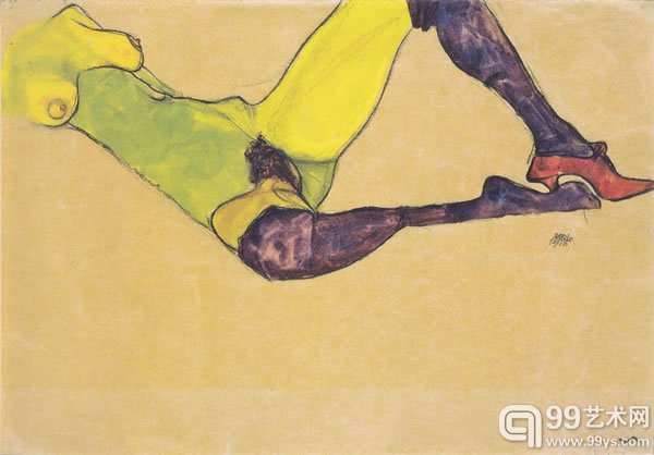 Egon Schiele, Reclining nude, 1910