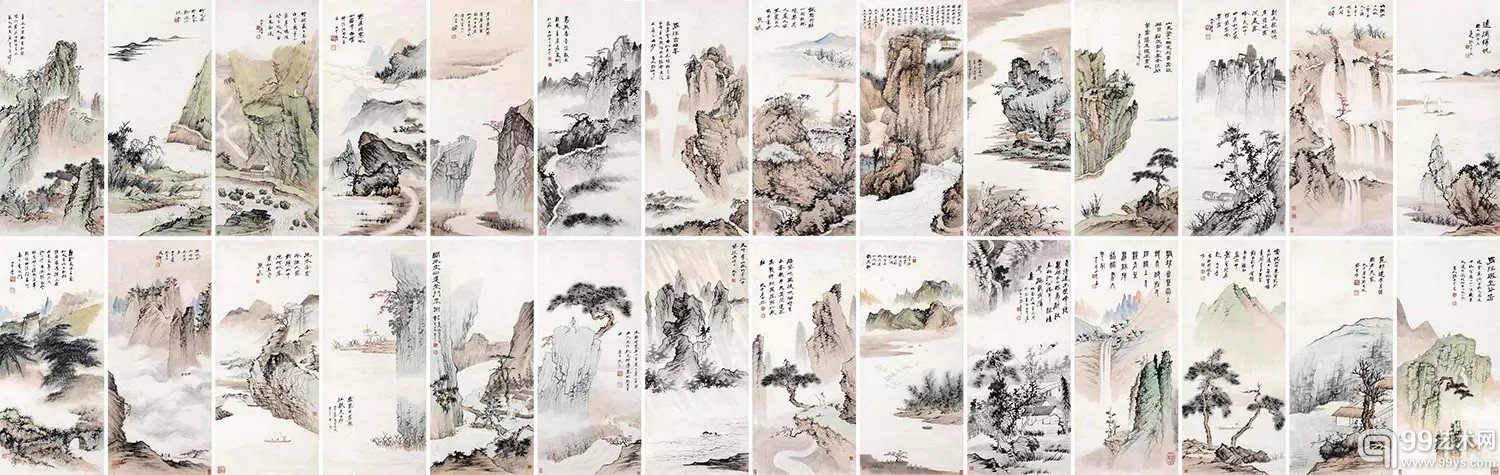 LOT693 张大千 人物山水二十八条屏 RMB：31,050,000