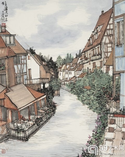 15059法国风景之二   纸本水墨设色   52.7x42cm2015