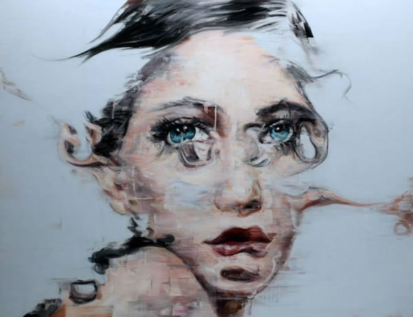 哈丁•迈耶作品“O.T.”（局部），布面油画，170×220cm，2014，图片由Voss画廊提供