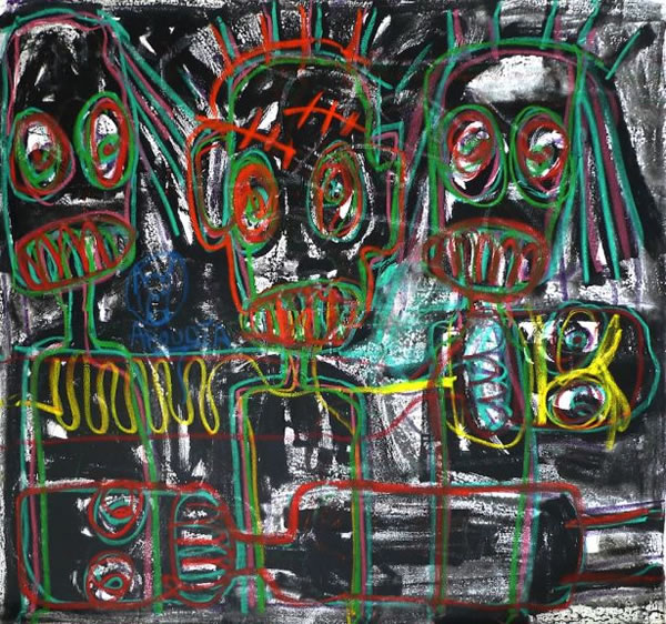 Aboudi作品无题街小孩，布面综合材料，48×48英尺，2015，图片由纽约伊桑•科恩提供
