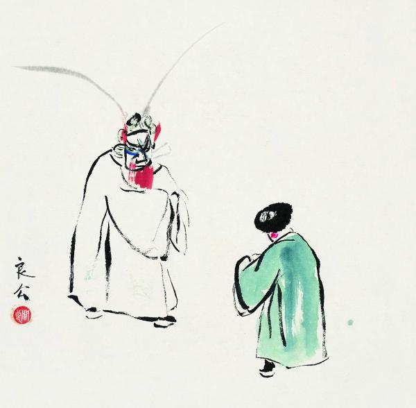 关良赠予齐白石的四件戏曲人物画
