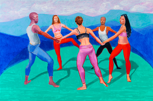 大卫·霍克尼《舞蹈 V，2014.8.27-9.4》，丙烯油画，48 x 72，2014，版权David Hockney，摄影Ricard Schmidt。