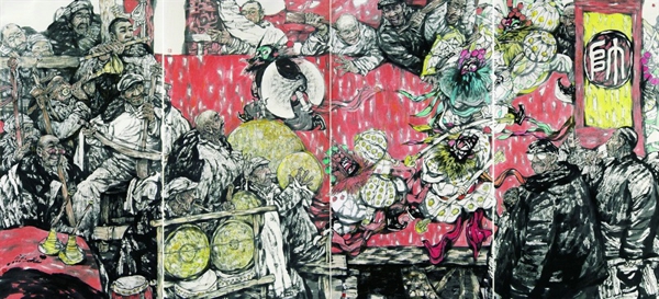 贺荣敏，西河古韵，180×384cm，纸本水墨，2010