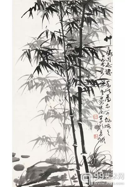 黄胄 《竹石图》  水墨纸本 镜心  90×49cm 说明：缪仲康上款。