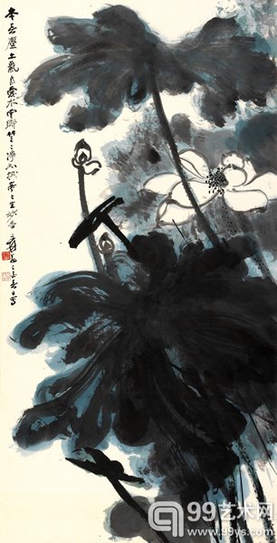 张大千《白莲图》设色纸本 132+66.5