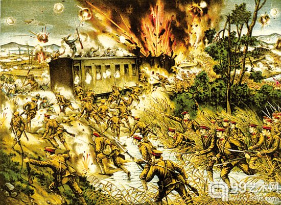 步兵十四联队二十中队爆破铁路，把火车也炸翻了。日本兵的疯狂可见一斑。