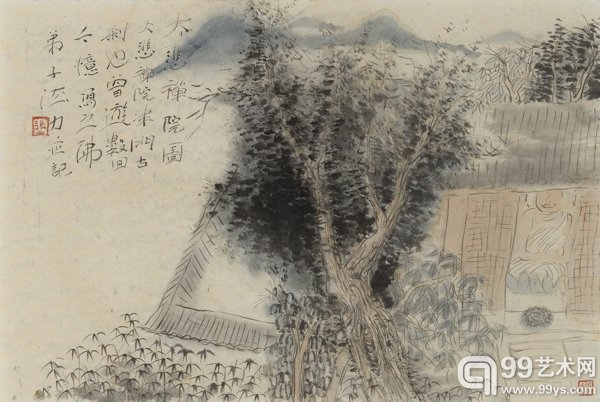 张彧--大悲禅院图 39cmX59cm  纸本设色 2008