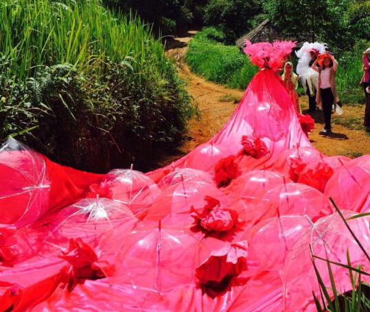 　艺术家穿着90斤婚纱"嫁给雨林" 呼吁关爱雨林