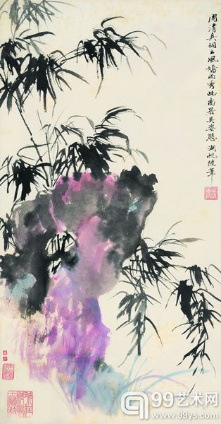 吴湖帆 花木四屏设色纸本 立轴 57×29cm.