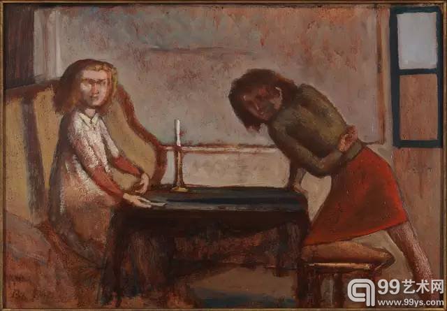巴尔蒂斯，《对“一场游戏”的研究》，布面油画，1947