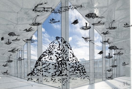 蔡国强，《蓬莱山》概念图