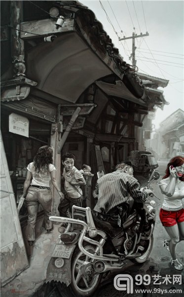 《老街春光》 高小华 油画 250cmX150cm 2007