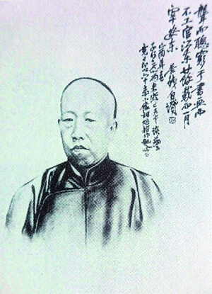 1909年暮春，吴昌硕送河井荃庐的“60岁肖像”，上题：“聋而聪，穷于书画而不工。官江东廿余载而一月宰安东。苦铁自赞。”