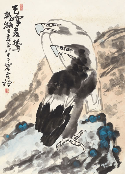 LOT112 李苦禅  《天峰双鸷》  87×63cm