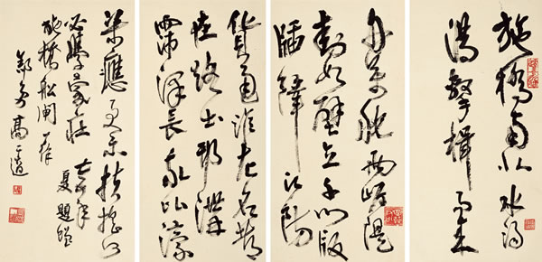 高二适  《书法四屏》  69×35cm×4