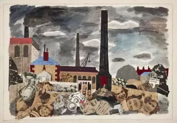 崔维里安作品《Rubbish May Be Shot Here》（1937年）。这幅作品中使用了英国皇室成员的人物头像做剪贴材料