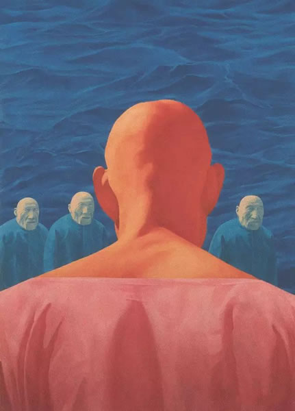 方力钧《1995.2》，250×180cm，布面油画