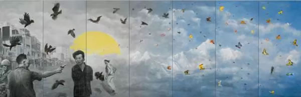 方力钧《2008.10.1》，270×840cm，布面油画