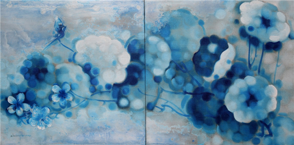 庄子 布面油画《花间集 采蓝》049 40x80cm 2015