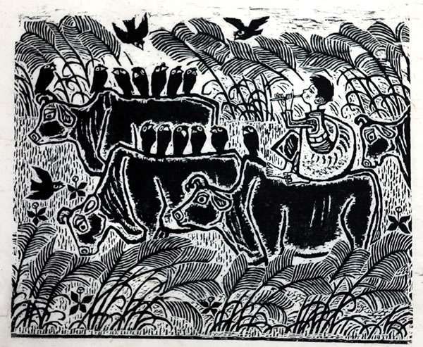 笛声 59x49cm 木刻 1980