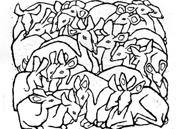 亲密的一团 35x26cm 木刻 1979