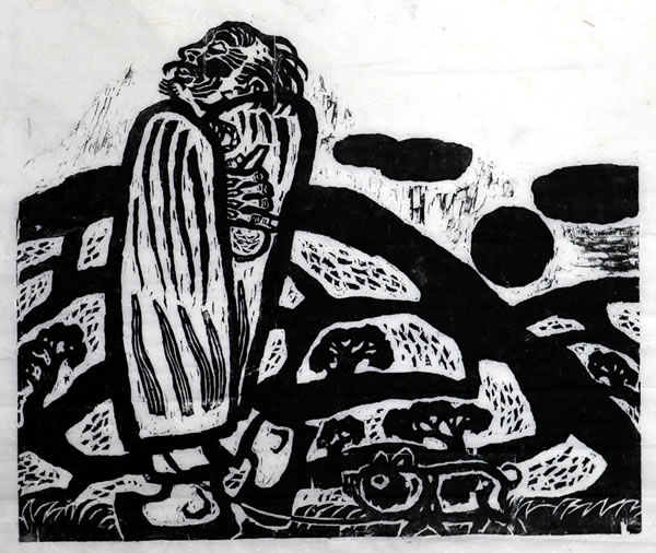 醉归 58x49cm木刻1982
