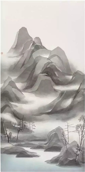 姜炫雅参展作品 雾隐山林 138x68cm 纸本水墨 2015年（韩国）