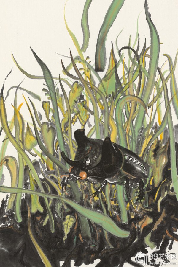 鹿野骋 《独角仙》NO.3 46.5×69.5cm   纸本水墨  2015