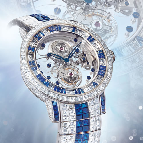 昆仑「Classical Billionaire Tourbillon」华美典雅限量版白金、镶钻石及蓝宝石镂空陀飞轮炼带腕表，编号2／5，年份约2010