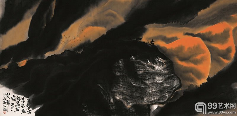`山光云影` 2005 年作 水墨纸本68 x 138 cm
