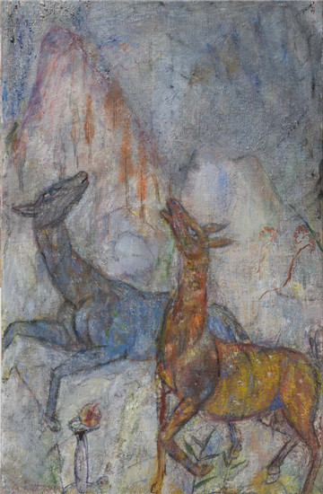 任小林 《回忆-6》100×65cm 布面、油彩、固体油彩、油画棒、木炭条  2012-2015年